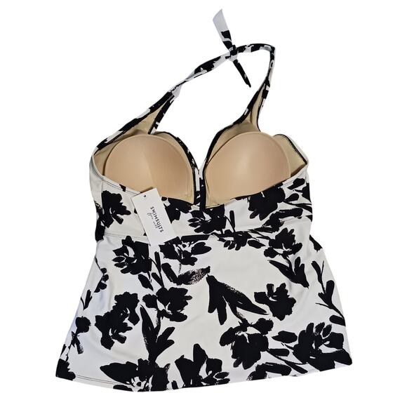 Swimsuits for All Flattering Halter Tankini Top Black and white Floral Womens 16 - Picture 4 of 8
